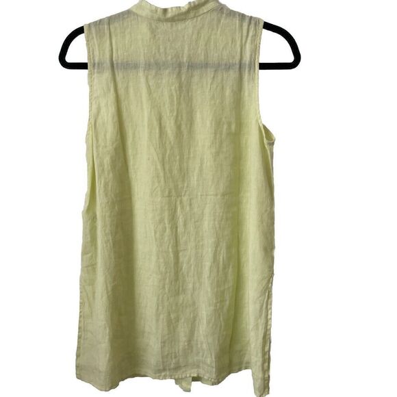 EILEEN FISHER $148 Band Collar Organic Linen Shirt Top Citrus Yellow New Size XS - Picture 2 of 2